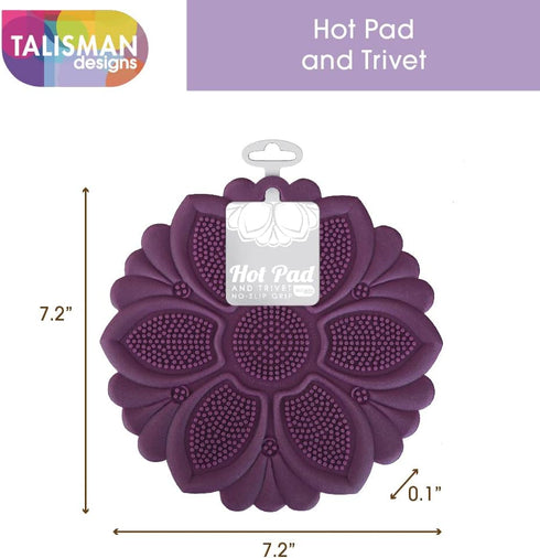 Talisman Designs No-Slip Grip Silicone Hot Pad & Trivet, Blue, Up to 500-Degree Heat Resistance