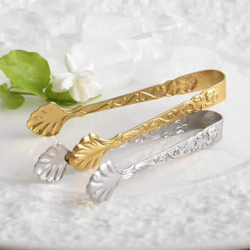 2Pack Rose Handle Sugar Tongs - Vintage Stainless Steel Ice Cube Clips for Tea, Coffee, and Appetizers