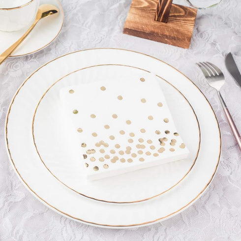 80 Pack of White Paper Cocktail Napkins with Gold Foil Polka Dot Confetti, Polka Dot Party Supplies (5 x 5 in)