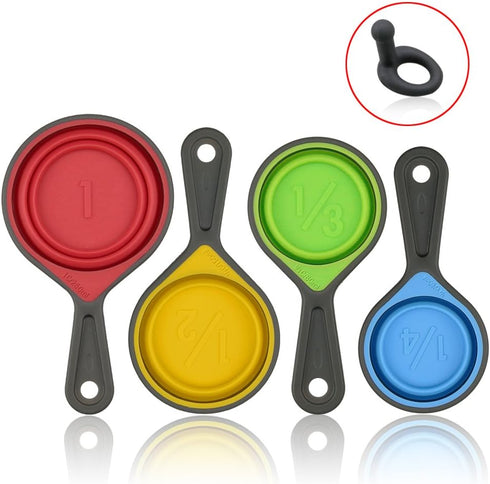 leepiya Measuring Cups and Spoons Set - 8 Piece Collapsible Measuring Tool, BPA Free Silicone, Colorful
