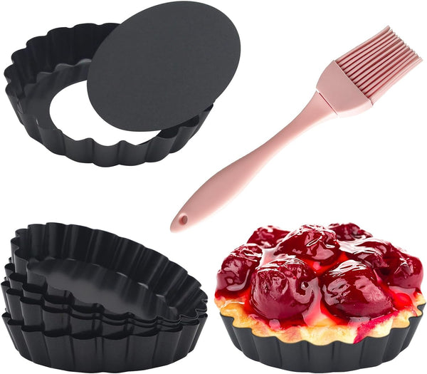 6 Pack Mini Fluted Tart Pans 4 Inch with Removable Bottom, Nonstick Quiche Pan for Baking Treats and Pies