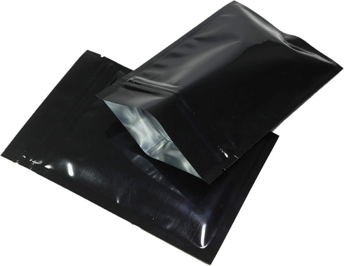 QQ Studio Double-Sided Metallic Foil Locking Bag, 7.5x10cm (3x4), Durable Flat Style, Black