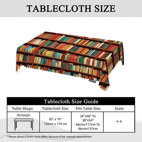 Swono 52x 70 Inch Book Shelf Tablecloth Retro Bookshelf Literature Books Rectangle Table Cloth Washable Plaid Table