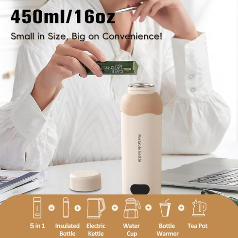 304 6 450mL Travel Electric Kettle Small Stainless Steel Portable Kettle with Automatic Shut Off & Temperature Control