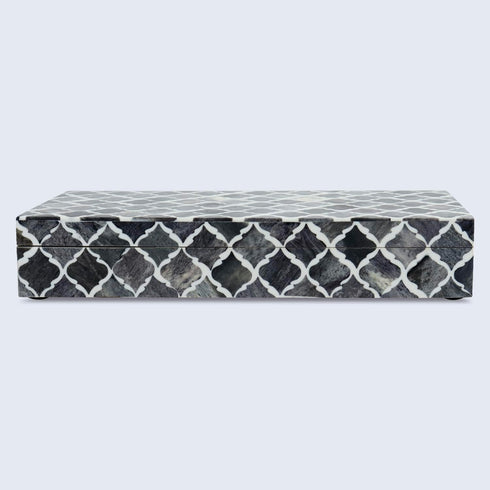 Handmade Moroccan Pattern Decorative Box, Large Storage Organizer for Neck Chains, Watches, Keepsakes - Grey