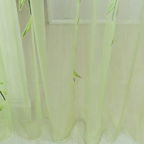 Ufurty 2 Pieces Willow Window Curtain Voile Tulle Panel Drapes, Green Color, Sheer Gauze for Living Room, Bedroom,