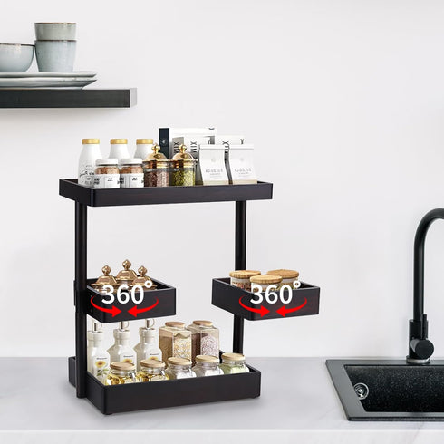 Bathroom Counter Organizer, 3 Tier Rotating Vanity Storage Cabinet, Wooden Cosmetic Holder for Countertop, Kitchen