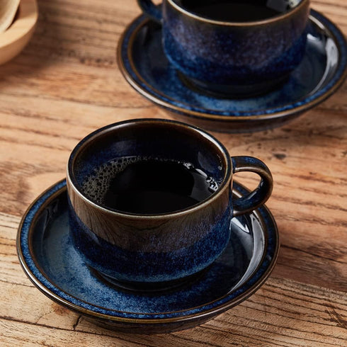 Stand,4 Set 6, JIEMEI HOME Porcelain Stackable Espresso Cups with Saucers and Metal Ounce Demitasse Cups for Coffee