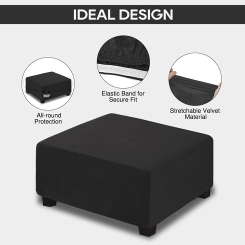 NeColorLife Velvet Ottoman Cover, Stretchable Footrest Slipcover with Elastic Band, Thick Stool Cover for Rectangle