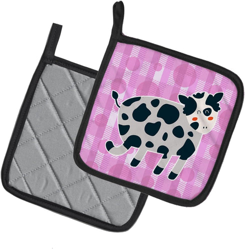 Caroline's Treasures BB7162PTHD Cow on Pink Polkadots Pot Holders - Heat Resistant Kitchen Hot Pads, 7 1/2 x 7 1/2