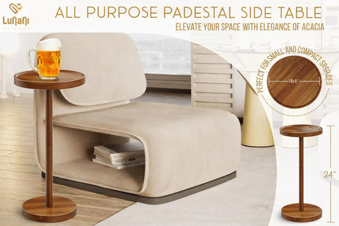 Lunani OUR PASSION 24 2 Drink Table for Small Spaces Pedestal Side Table with Stable Base, Phone Holder & Coasters