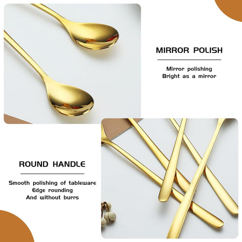 Long Handle 9.5 Inch Iced Cream Spoons, Stainless Steel Cocktail Stirring Spoons Set of 6 for Dessert