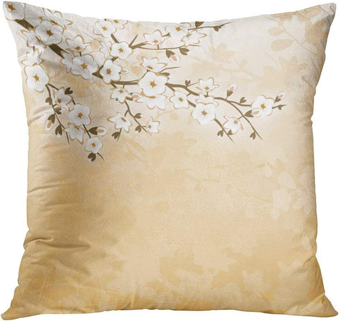 ArtSocket Set of 4 Japanese Tree Throw Pillow Covers, Cherry Blossom Beige Cream, 18x18 Inches