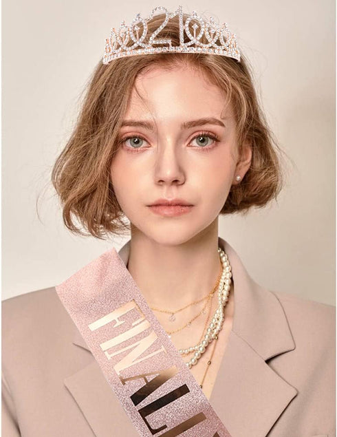 Finally 21 Rose Gold Sash and Crystal Tiara Set for 21st Birthday Party Decorations