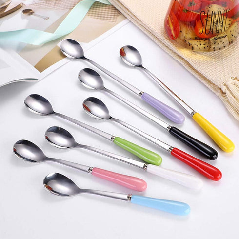 Mixing Spoons Set of 8, Stainless Steel Iced Teaspoons with 7.6-Inch Ceramic Handles