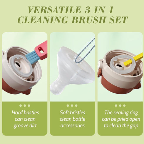 Straw Cleaner Brush for Owala FreeSip 24oz/32oz/40oz, Silicone Long Handle Bottle Brush with 3 in 1 Cup Lid Cleaning
