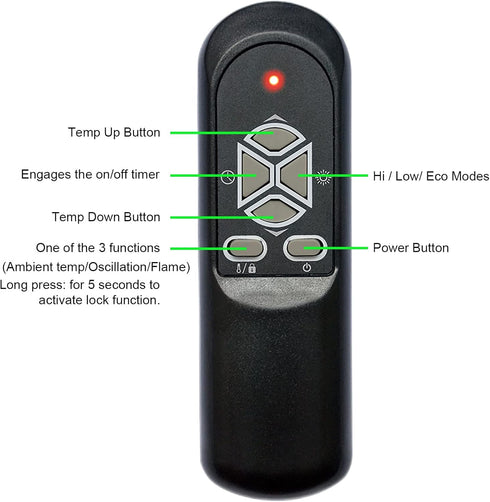 Replacement Remote Control for Lifesmart Portable Electric Infrared Quartz Indoor Medium Room Space Heater, LS-4W1500-X