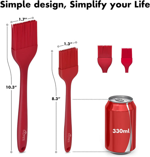 HOTEC Basting Brushes Silicone Heat Resistant Pastry Brushes Spread Oil Butter Sauce Marinades for BBQ Grill Barbecue Baking Kitchen Cooking BPA Free Dishwasher Safe (Red 2) by HOTEC