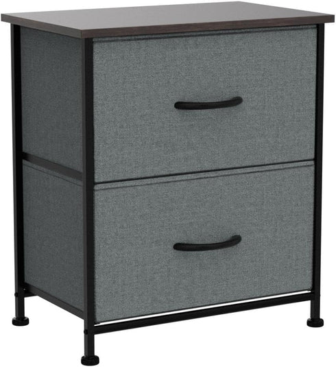 WLIVE Night Stand Set 2, Small Dresser and Nightstand with 2 Drawers, End Table with Fabric Bins for Bedroom