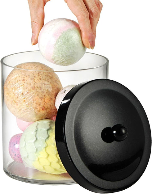 50oz SheeChung Large Plastic Apothecary Jar with Black Stainless Steel Lid - Shatterproof Laundry Pods Container