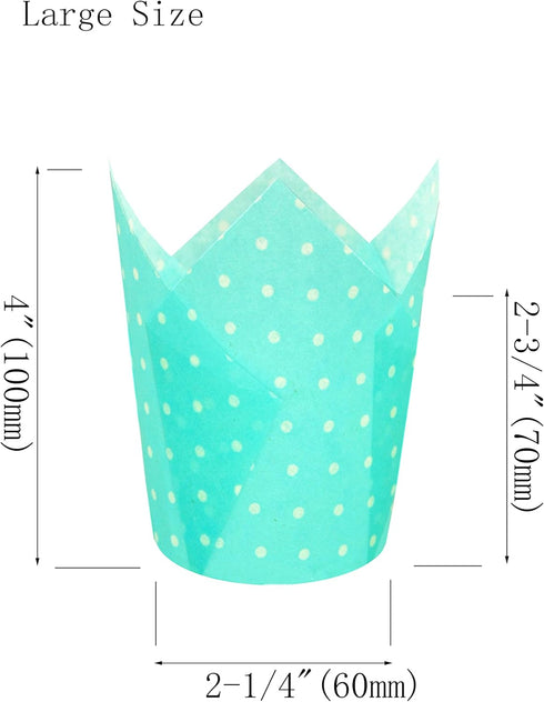 Large Muffin Greaseproof paper Baking cupcake cups, 2-1/4" x 4" Blue printed with Polka Dot Tulip Baking Cup(Large) (125pcs) by QLSmypkg