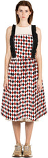 Violet Mist Cotton Linen Apron, Women Cross Back Apron with Pockets, Vintage Black and Red Argyle Pinafore Dress