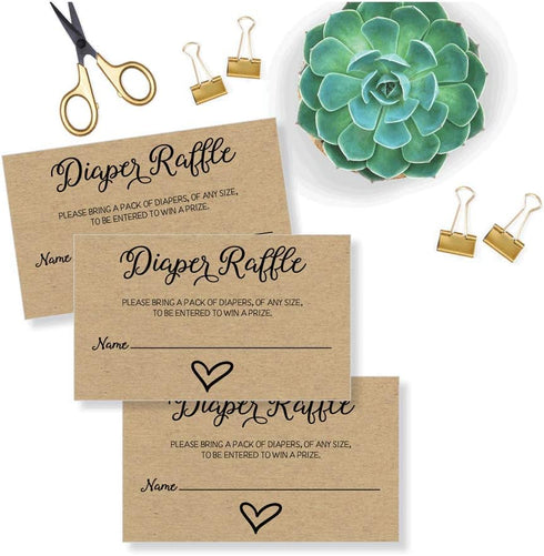 All Ewired Up 50 Gender Neutral Kraft Baby Shower Diaper Raffle Tickets, Lottery Insert Cards for Baby Shower