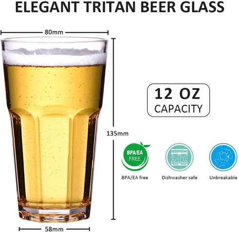 MICHLEY Unbreakable Drinking Glasses Set of 4, 12oz Tritan Plastic Highball Tumbler Glassware
