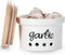 Ceramic Garlic Keeper with Wooden Lid, Farmhouse Kitchen Decor, Countertop Garlic Saver Container