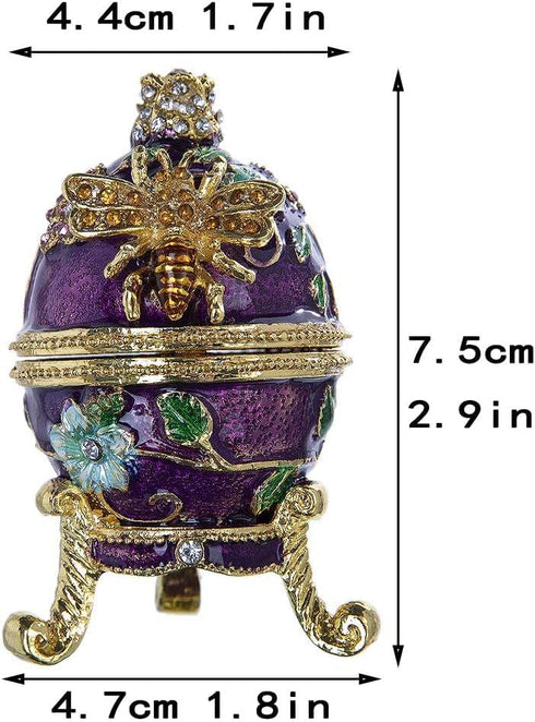 YU FENG Faberge Egg Trinket Boxes Hinged Crystal Jeweled Easter Egg Ornament Jewelry Ring Holder Box Hand-Painted Bee