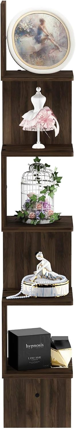 5-Tier Furinno Rossi Wall Mount Floating Corner Square Shelf, Columbia Walnut