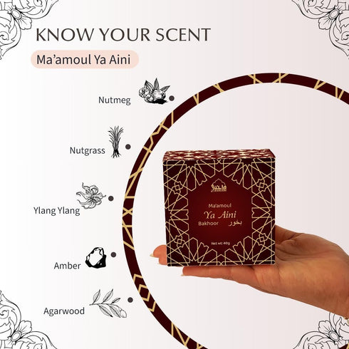 Maamoul Ya Aini Bakhoor by Dukhni - 40 grams Arabic Oud Bakhoor Incense for Prayer Time and Relaxation