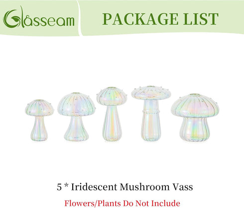 5 Glasseam Mushroom Propagation Stations for Plants: Iridescent Propagation Vase of Glass Hydroponic Jars for Home Room
