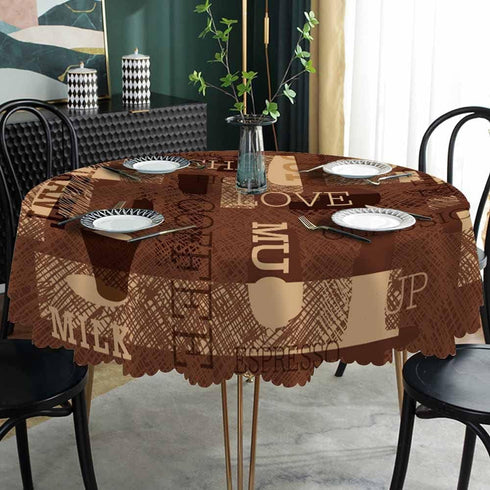 AOYEGO 60 Inch Coffee Themed Table Cloth Restaurant Mocha Latte Milk Classic Scribble Round Tablecloth for Dining Room