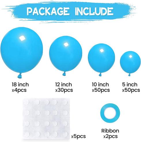134Pcs 5 10 12 18 Inch Light Blue Balloons Different Sizes Light Blue Balloon Garland Arch Kit, Blue Latex Balloons
