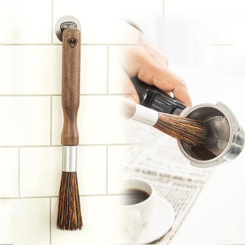 MAGNET Professional Coffee Grinder Cleaning Brush Coffee Brush Handling Accessory Tool Walnut Brush Handle Natural Bristle with magnetic snap for Camping Home Kitchen Barista by M MAGNET