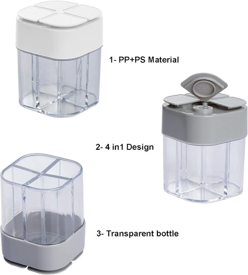 2 Pack 4 in 1 Transparent Spice Container, Salt and Pepper Shaker with Filter Lumps for Home, Restaurant, Camping