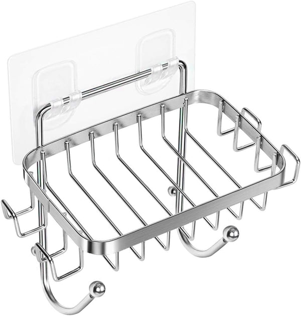 ODesign Soap Dish Holder SUS304 Stainless Steel with 6 Hooks Loofah Bath