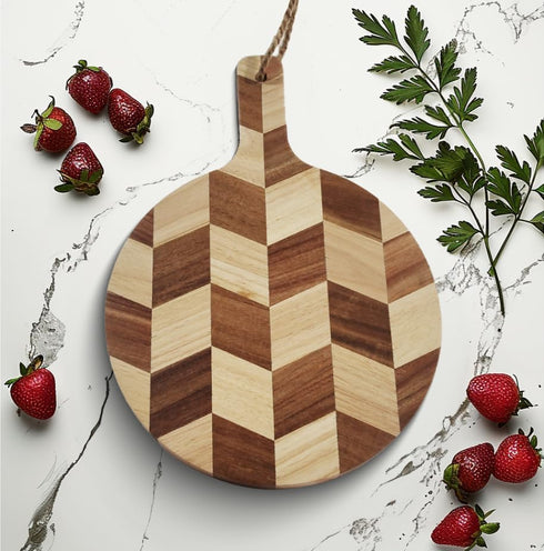 Acacia Wood Round Cutting Board with Handle 9.85” x 13.75” - for Meat, Cheese, Pizza,Vegetables, Bread, and Charcuterie - Decorative Serving Board for Kitchen and Dining Room by Homeumi