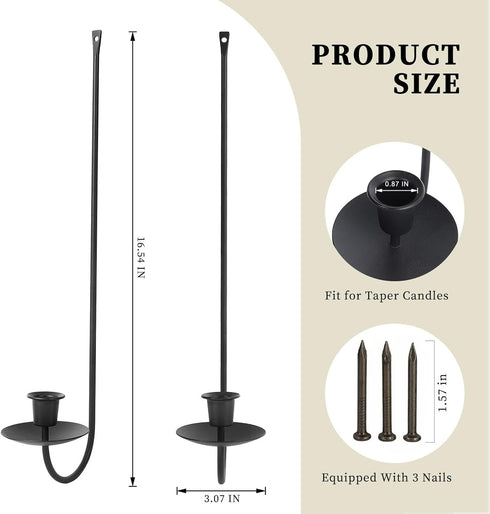 Set 2, Wall Candle Holder of Stylish Black Metal Wall Mount Candle Sconces, Modern Wall Decoration for Living Room