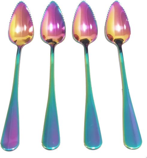 4 Piece Colorful Stainless Steel Grapefruit Spoons, 6.5 Inch Metal Spoons for Dessert, Fruit, and Salad