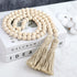 58in Farmhouse Beads Wood Bead Garland with Tassels, Rustic Decor for Farmhouse Tiered Tray Wall Decor (Natural Wood)