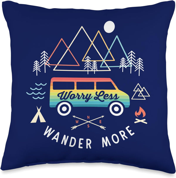 Retro Camper Van Vintage Sunset Mountains RV Throw Pillow