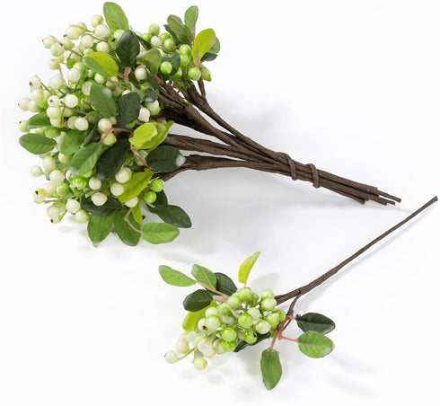 20 Pack 9.8 inch SHACOS Artificial White Berry Stems PCS Fake Berries Branches Spray with Green Leaves Small Berry