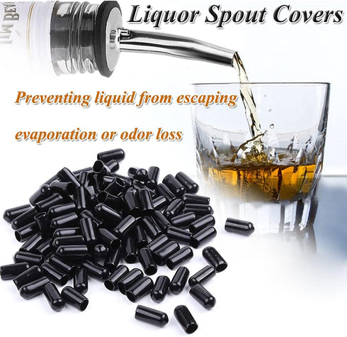 100 Pcs Black Pourers Dust Covers, Liquor Spout Rubber Caps for Olive Oil and Liquor Bottles