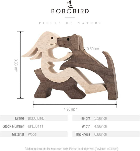BOBO BIRD Wooden Dog Cat Family Statue, Handmade Wood Decoration, Cute Puppy and Kitty Figurine Craft for Home