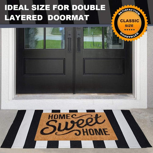 Black and White Striped Rug, 23.6 x 51.2 Inches Handmade Woven Indoor/Outdoor Doormat for Kitchen and Living Room