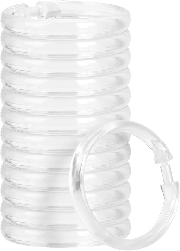 Qulable 12 Pack Shower Curtain Rings - Plastic O-Shaped Hooks Glide Easily on Bathroom Rod (Clear)