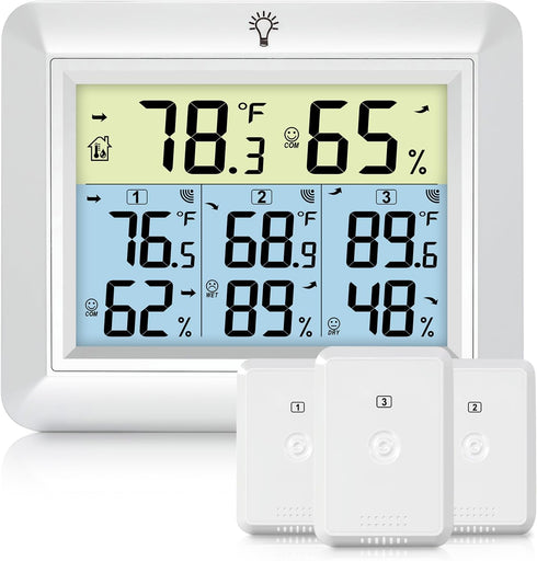 Urageuxy Weather Station Wireless Indoor Outdoor Thermometer with 3 Sensors, Remote Temperature