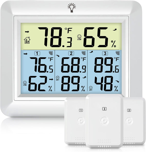 Urageuxy Weather Station Wireless Indoor Outdoor Thermometer with 3 Sensors, Remote Temperature